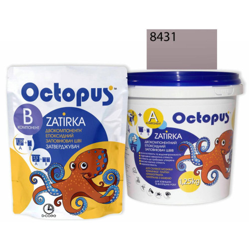 Двокомпонентна епоксидна фуга Octopus Zatirka колір сіро-рожевий 8431 1,25 кг