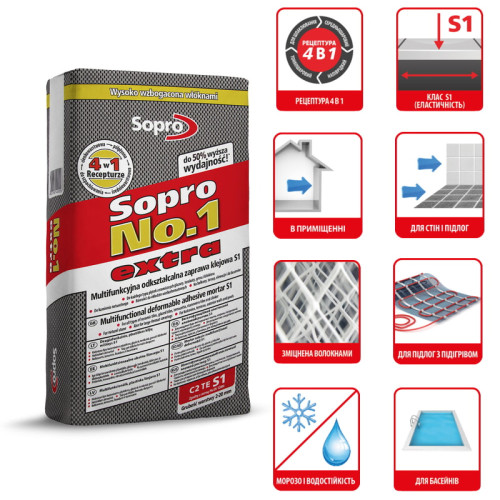 Клей для плитки Sopro №1 400 extra C2TES1 22,5 кг сірий