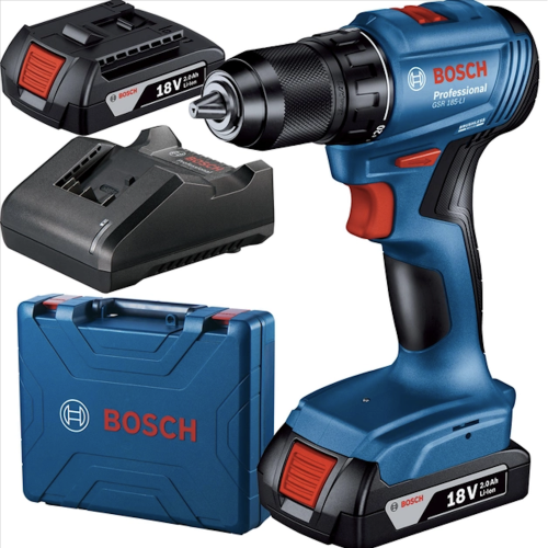 Акумуляторний безщітковий дриль-шурупокрут Bosch GSR 185-LI Professional із 2 акб GBA 18V 2.0Ah і з/п GAL 18V-20 у кейсі