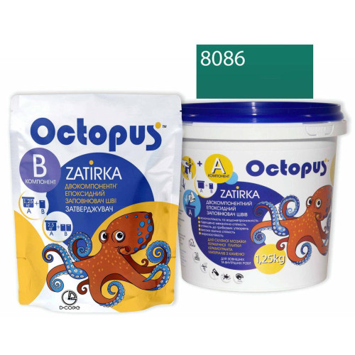 Двокомпонентна епоксидна фуга Octopus Zatirka колір зелено-м'ятний 8086 1,25 кг