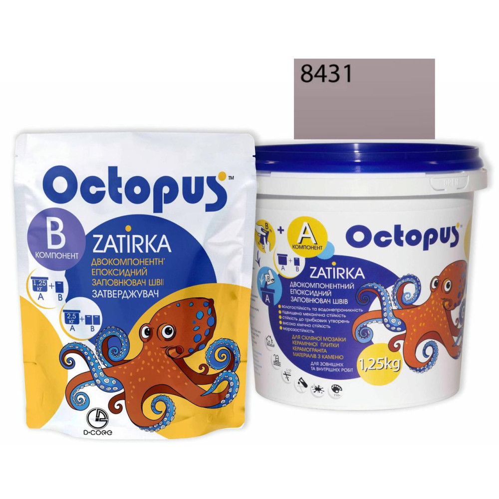 Двокомпонентна епоксидна фуга Octopus Zatirka колір сіро-рожевий 8431 1,25 кг