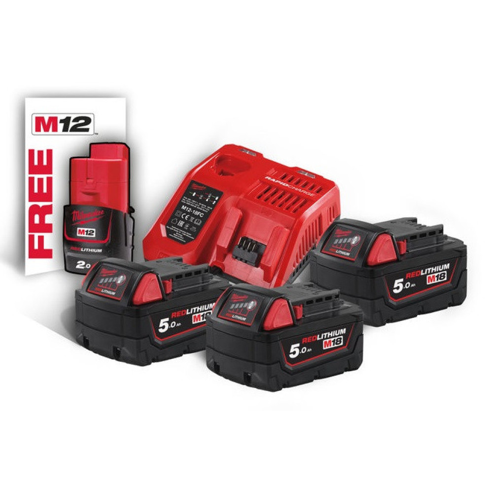 Енергокомплект M18 NRG-503 (В5 3шт; з/у M12-18FC) + подарунок Акумулятор M12 B2 MILWAUKEE 4933451423