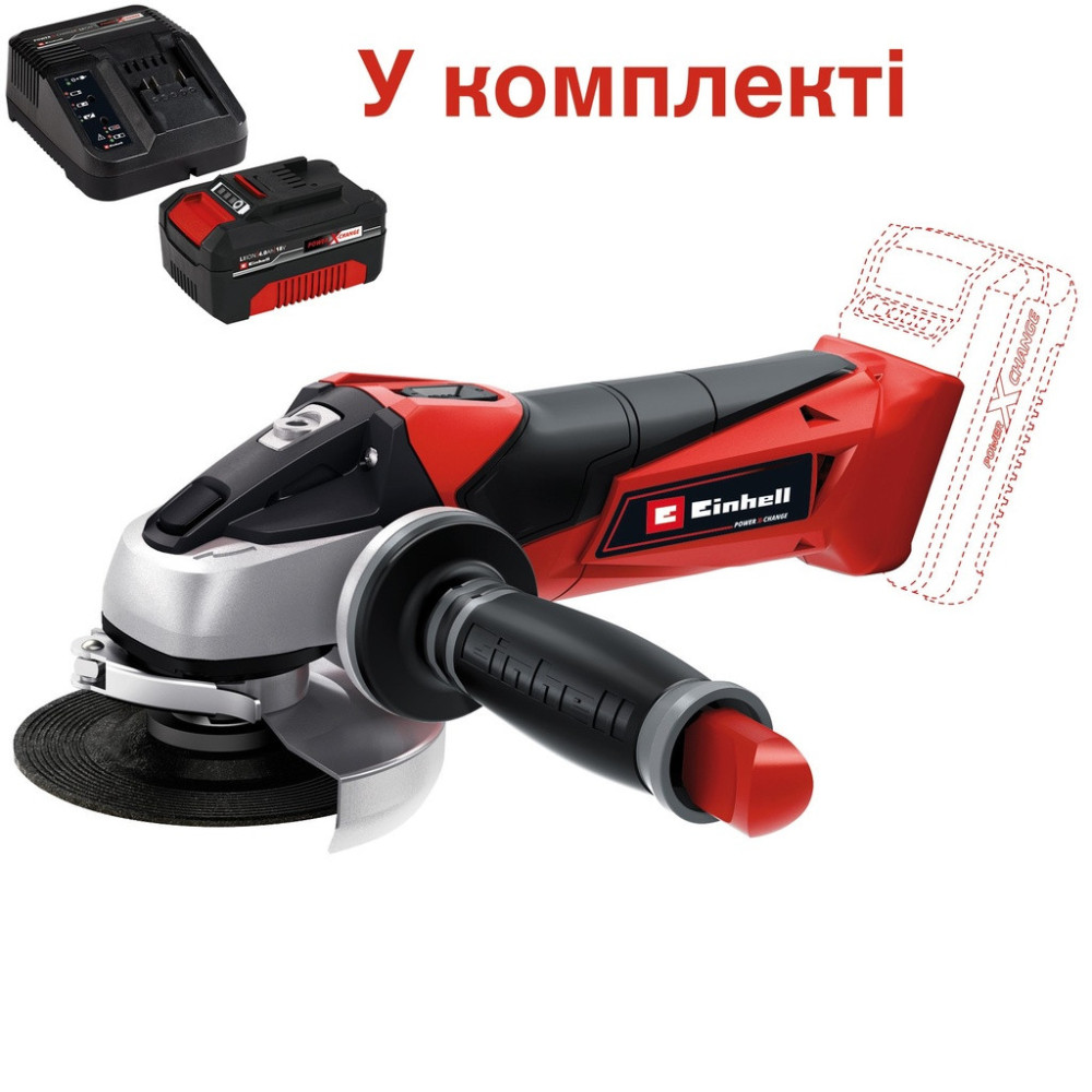 Шліфмашина кутова акумуляторна Einhell TE-AG 18 Li Kit 4Ah