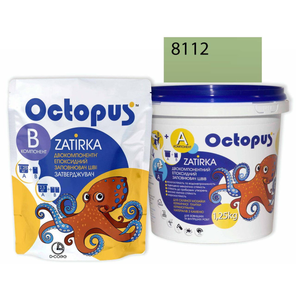 Двокомпонентна епоксидна фуга Octopus Zatirka колір зелено-м'ятний 8112 1,25 кг