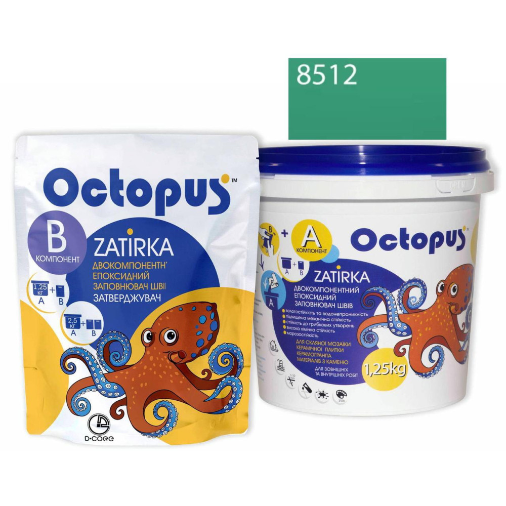 Двокомпонентна епоксидна фуга Octopus Zatirka колір зелено-смарагдовий 8512 1,25 кг