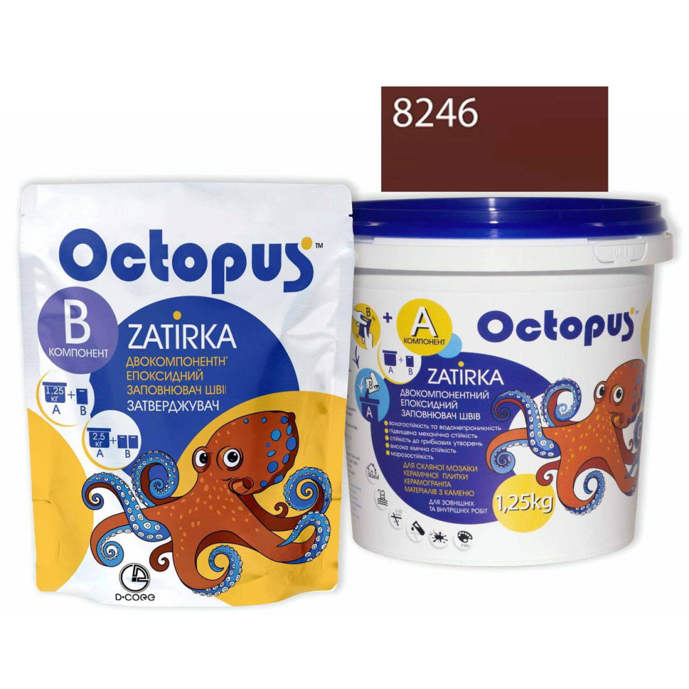 Двокомпонентна епоксидна фуга Octopus Zatirka колір коричнево-червоний 8246 1,25 кг