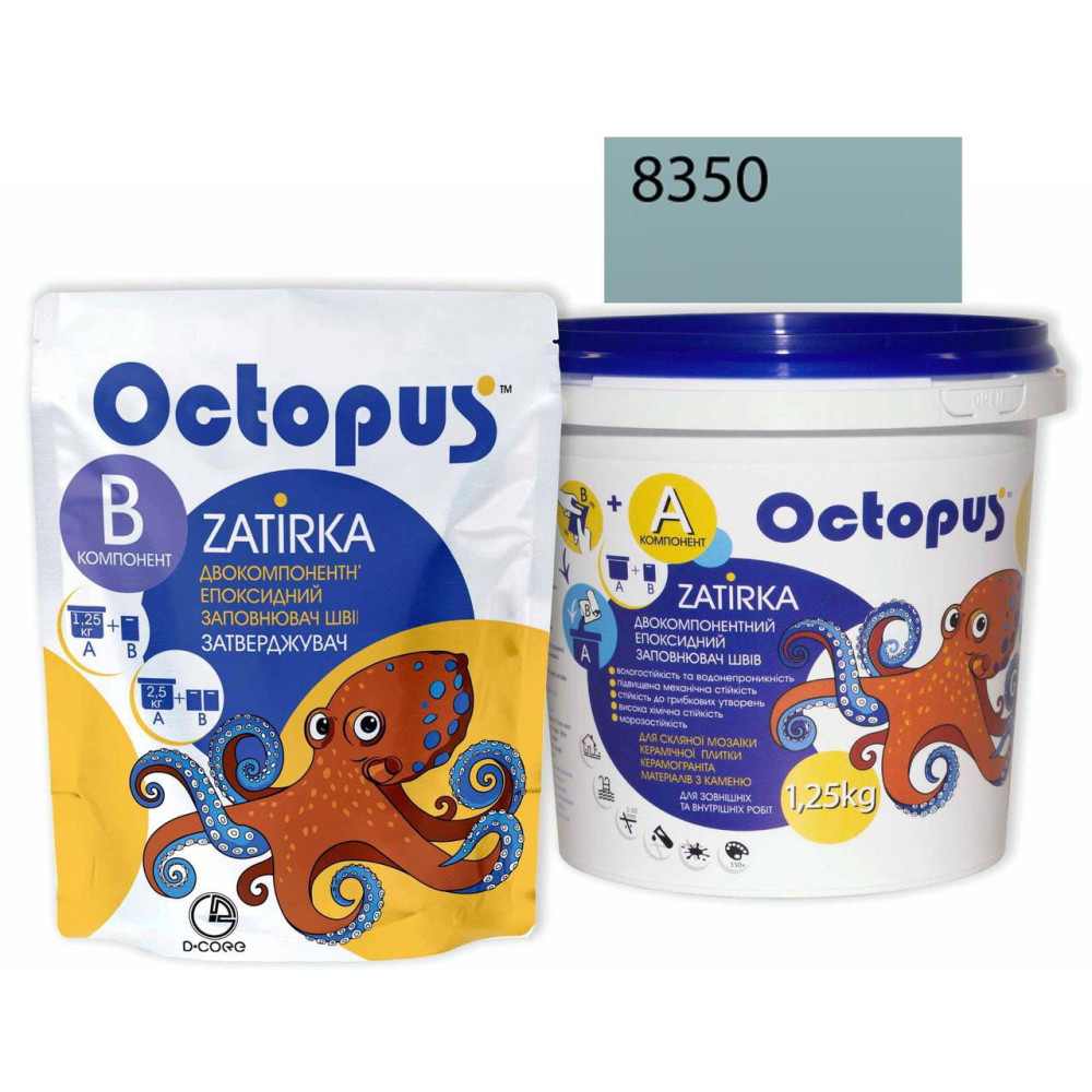 Двокомпонентна епоксидна фуга Octopus Zatirka колір сіро-зелений 8350 1,25 кг