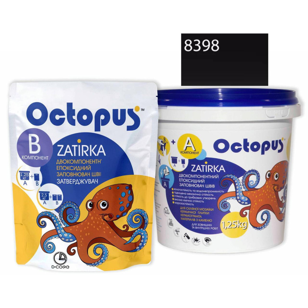 Двокомпонентна епоксидна фуга Octopus Zatirka колір сірий 8398 1,25 кг