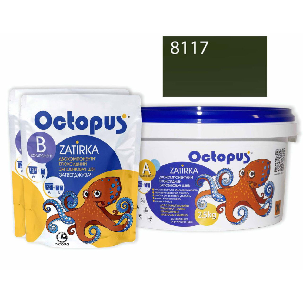 Двокомпонентна епоксидна фуга Octopus Zatirka колір зелено-м'ятний  8117 2,5 кг