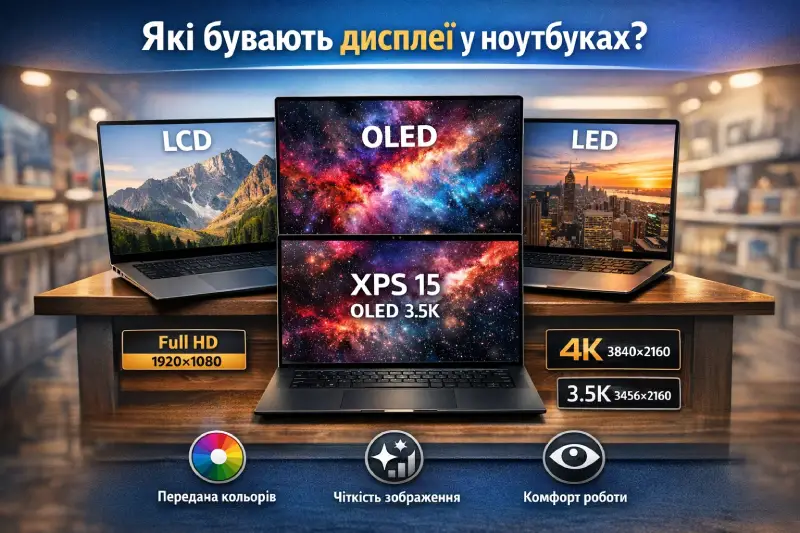 Які бувають дисплеї у ноутбуках? Які бувають дисплеї у ноутбуках?
