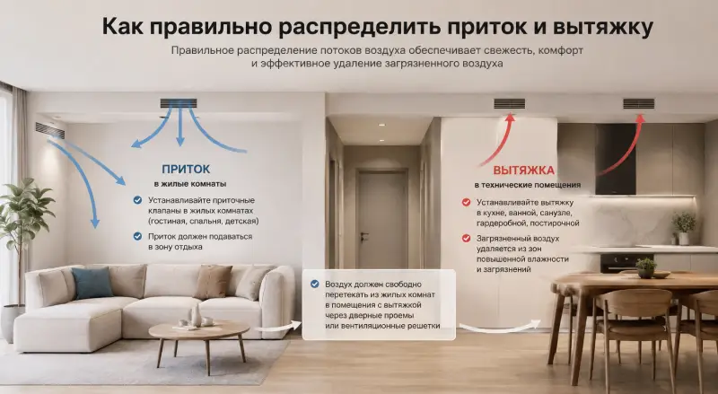Как правильно распределить приток и вытяжку